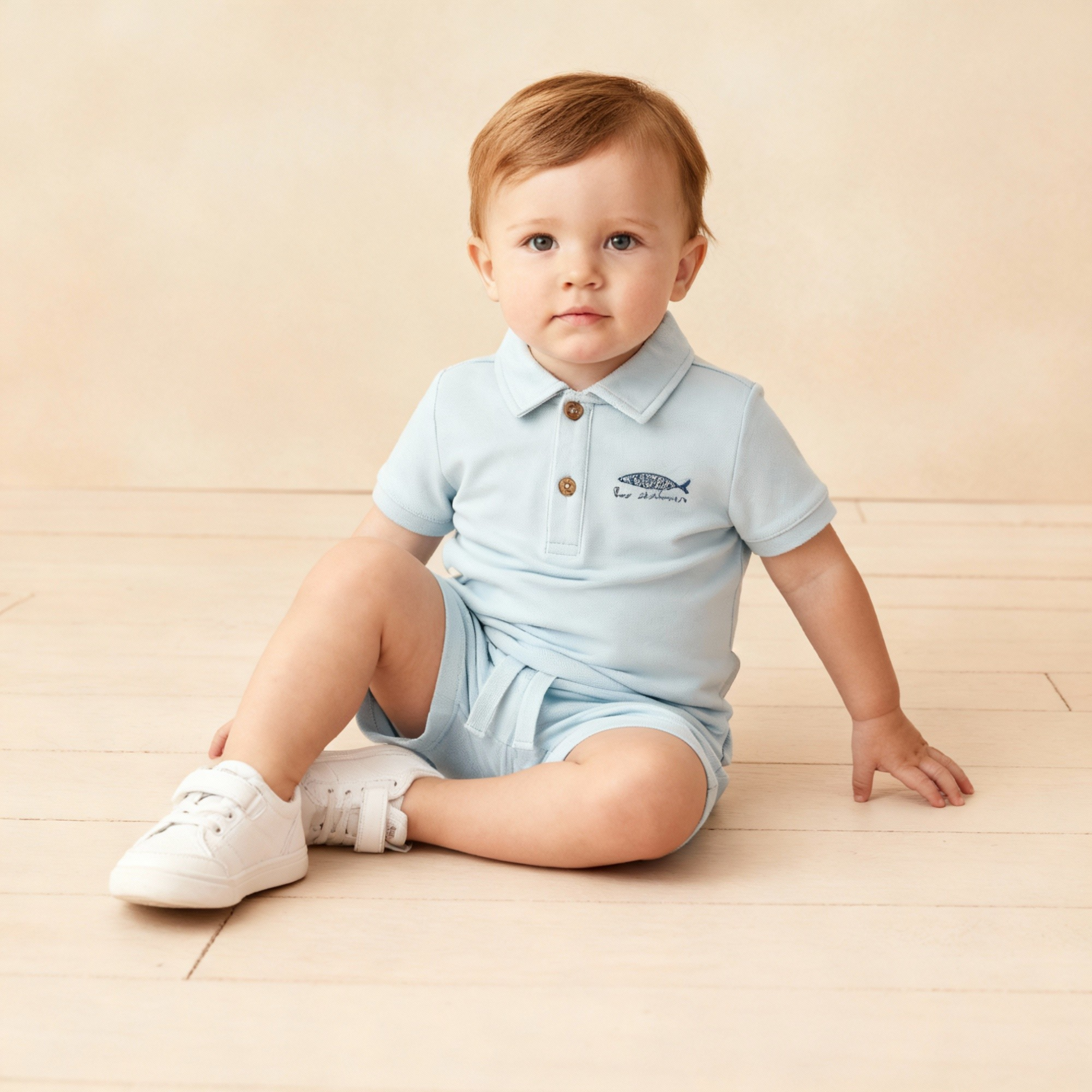 Organic Polo Shirt & Shorts Set - Light Blue - Makemake Organics