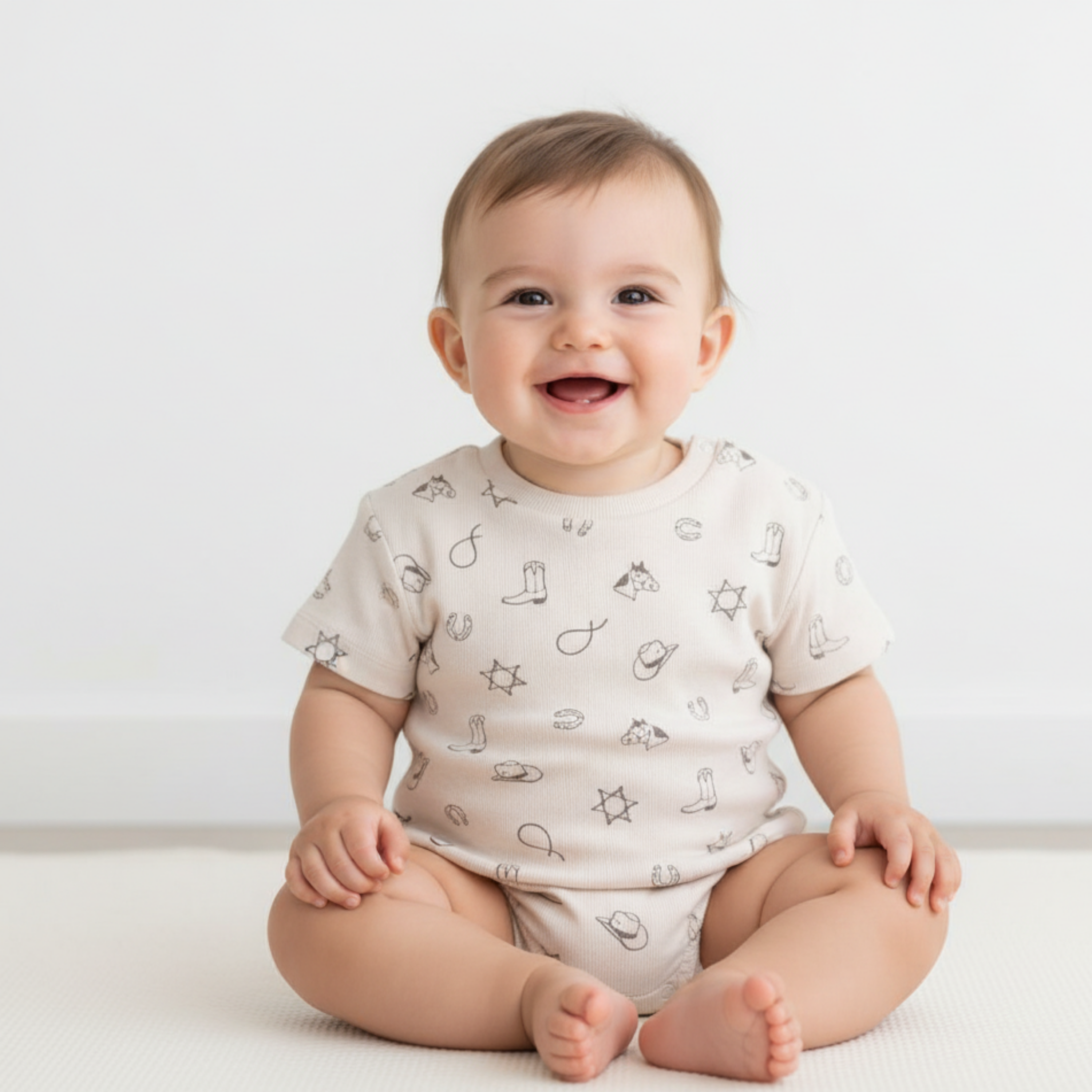 Organic Short Sleeve Bubble Romper - Rodeo - Makemake Organics