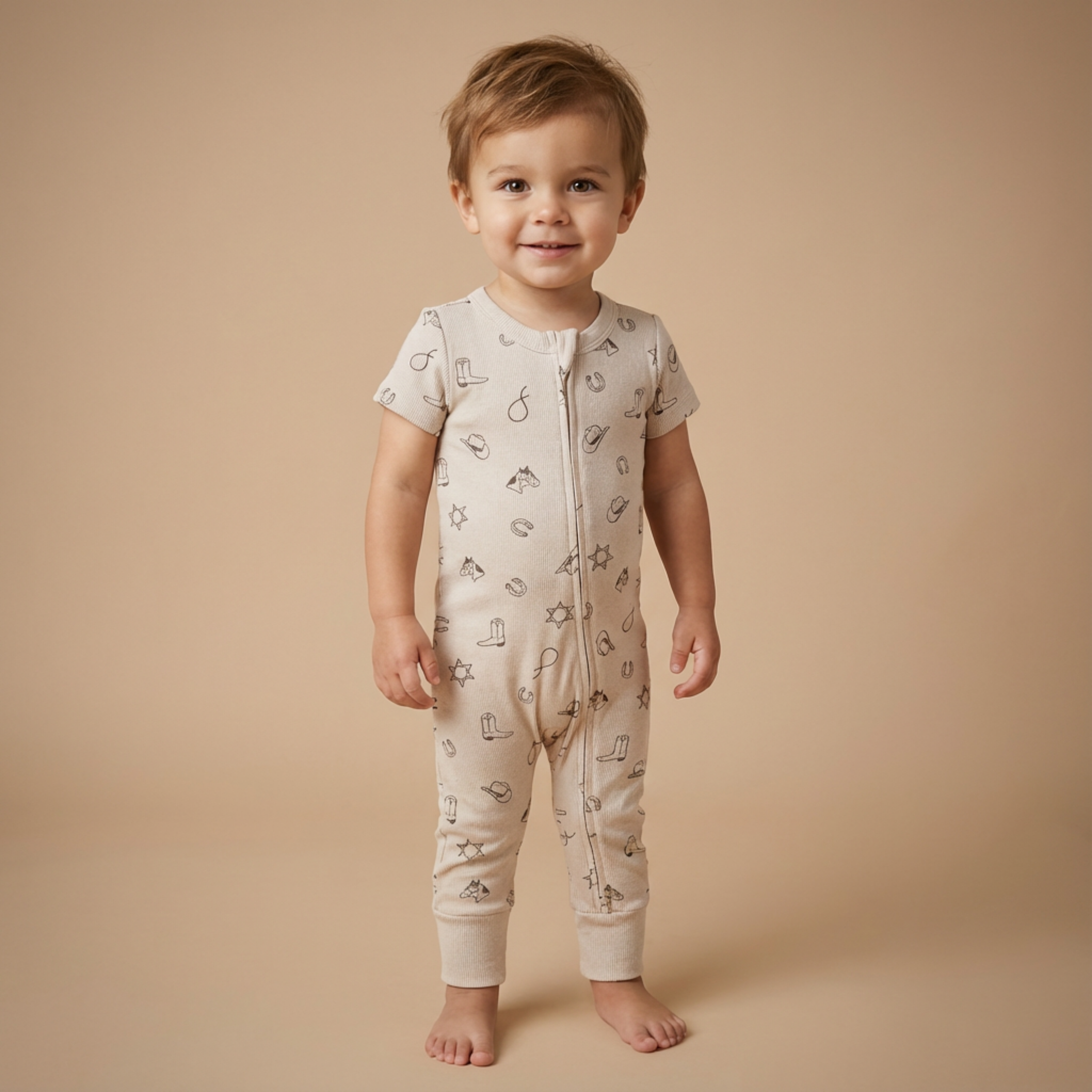 Organic Short Sleeve Zip Romper - Rodeo - Makemake Organics