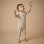 Organic Short Sleeve Zip Romper - Rodeo - Makemake Organics