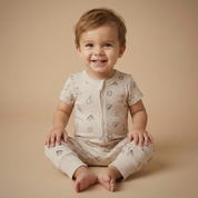 Organic Short Sleeve Zip Romper - Rodeo - Makemake Organics