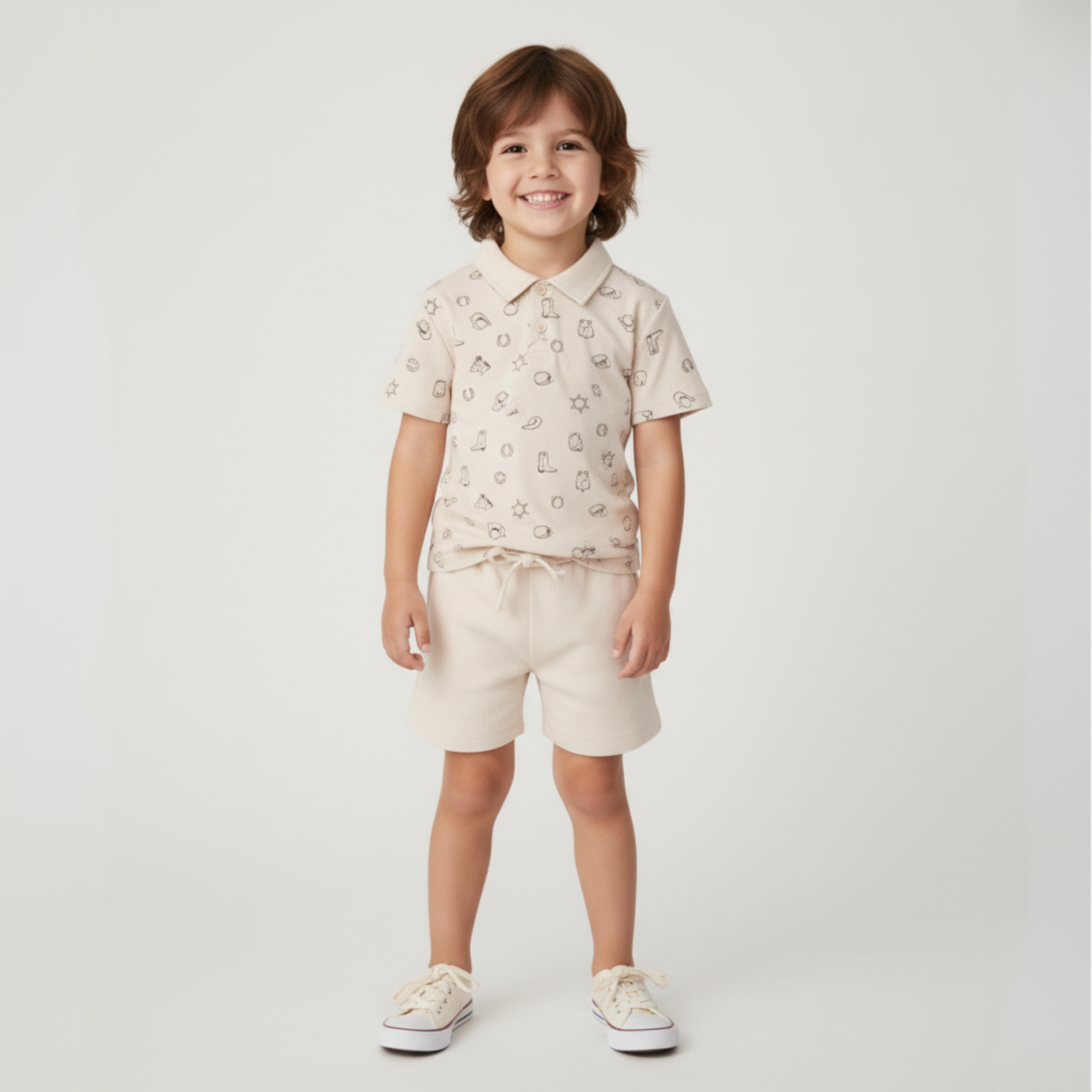 Organic Collar Tee & Shorts Set - Rodeo - Makemake Organics