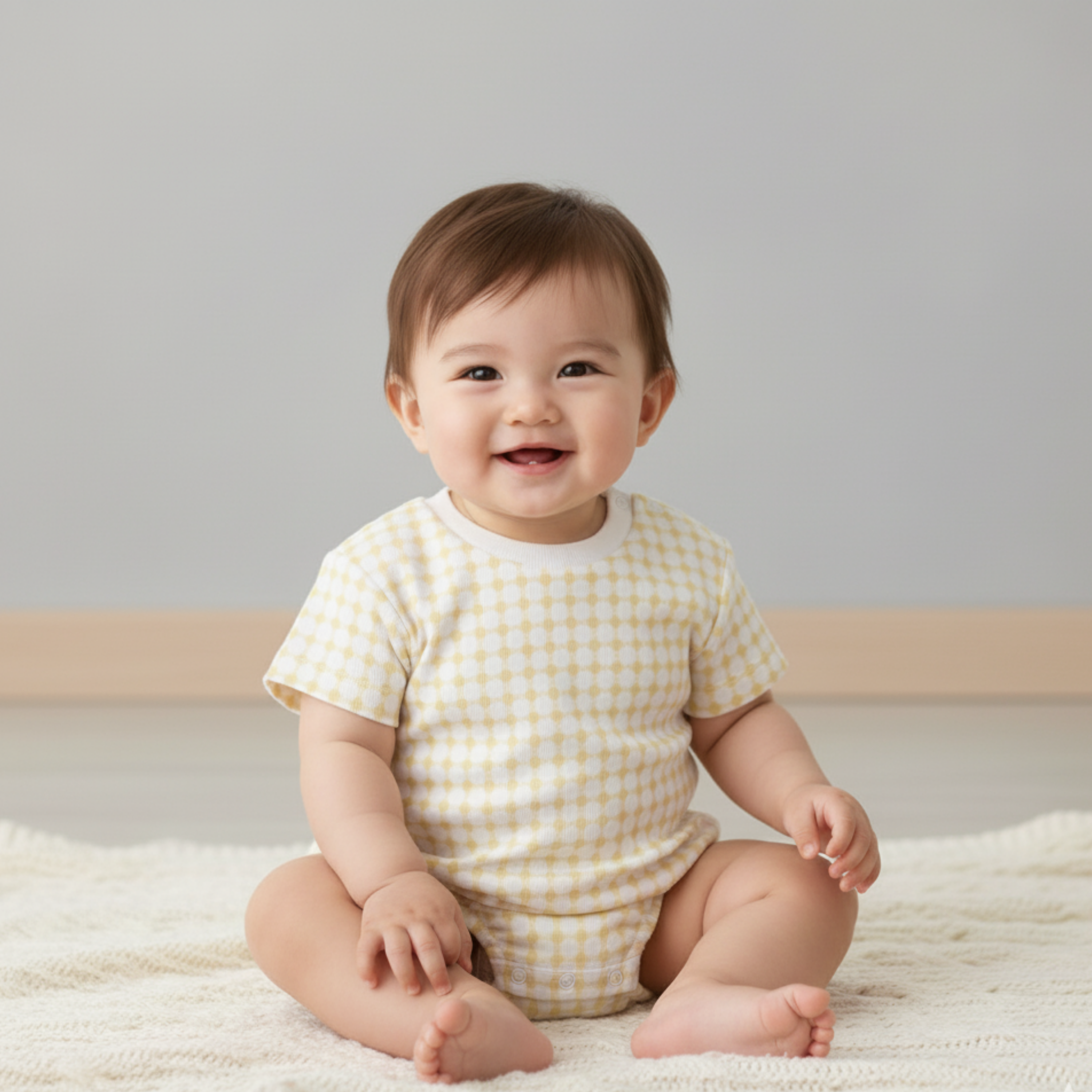 Organic Short Sleeve Bubble Romper - Dotty Gingham - Makemake Organics