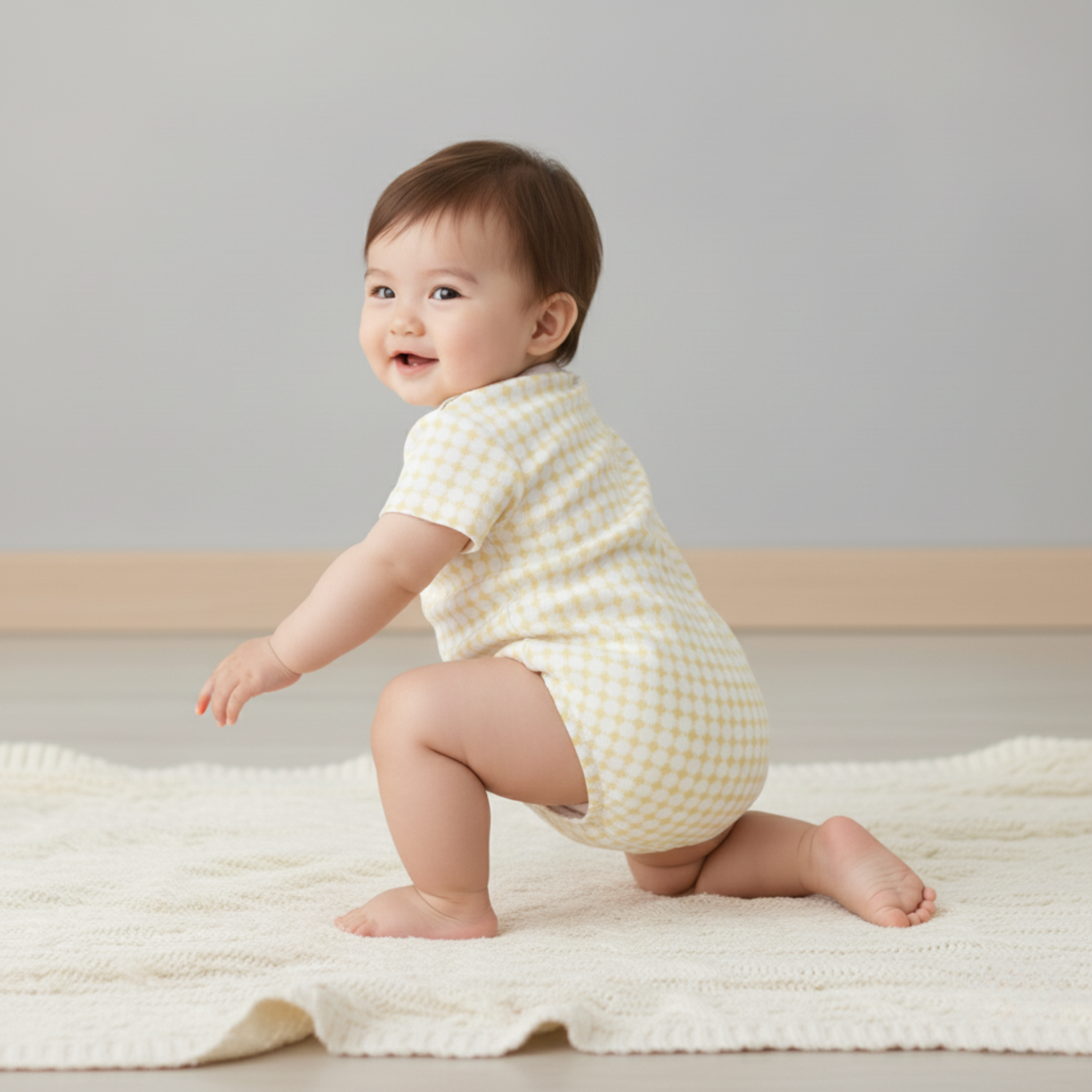 Organic Short Sleeve Bubble Romper - Dotty Gingham - Makemake Organics