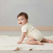 Organic Short Sleeve Bubble Romper - Dotty Gingham - Makemake Organics