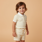 Organic Collar Tee & Shorts Set - Dotty Gingham - Makemake Organics