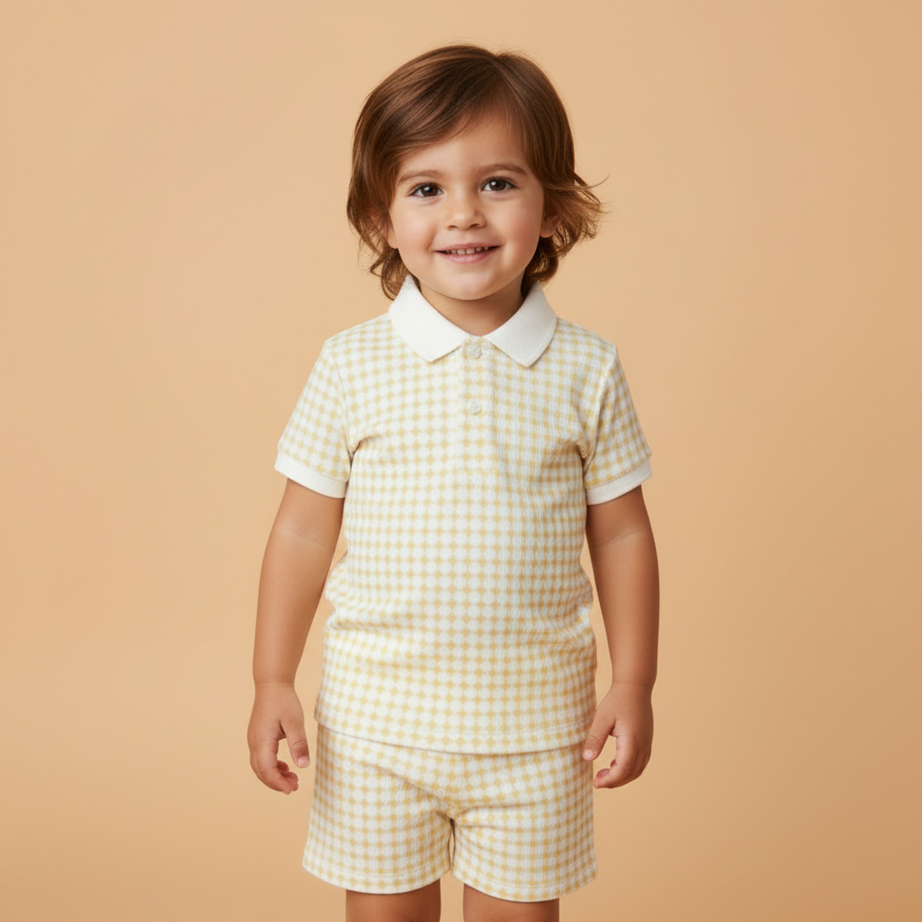 Organic Collar Tee & Shorts Set - Dotty Gingham - Makemake Organics