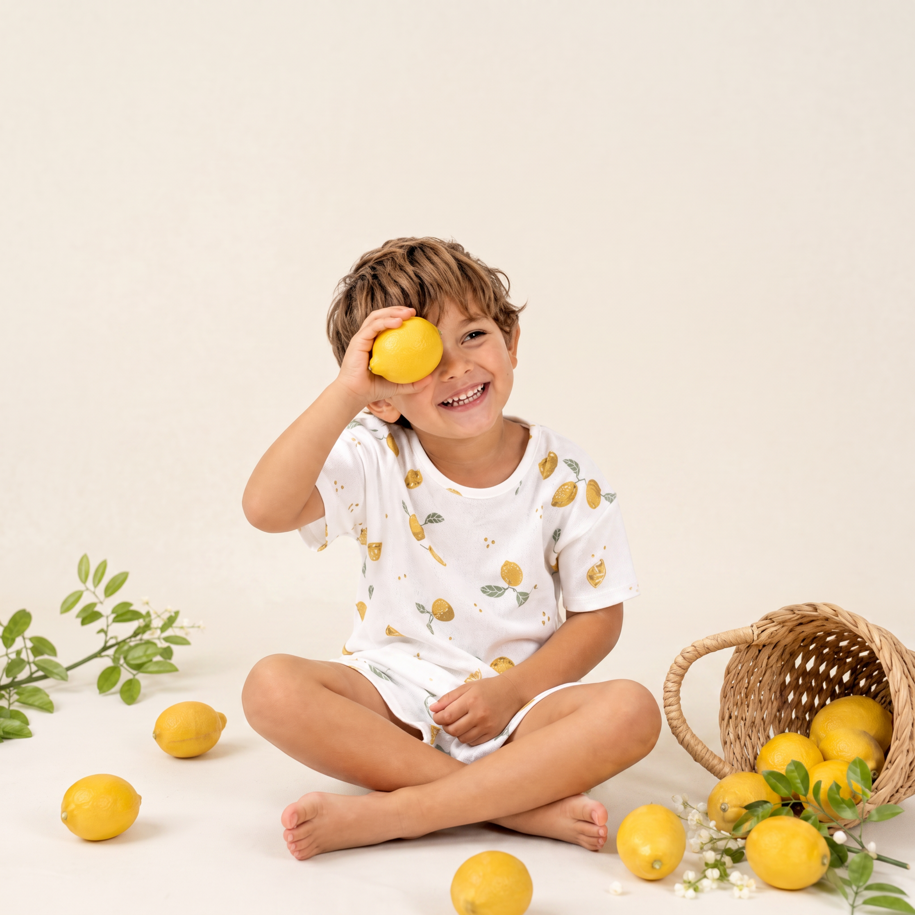 Organic Boys Top and Shorts 2 Piece Set - Citron