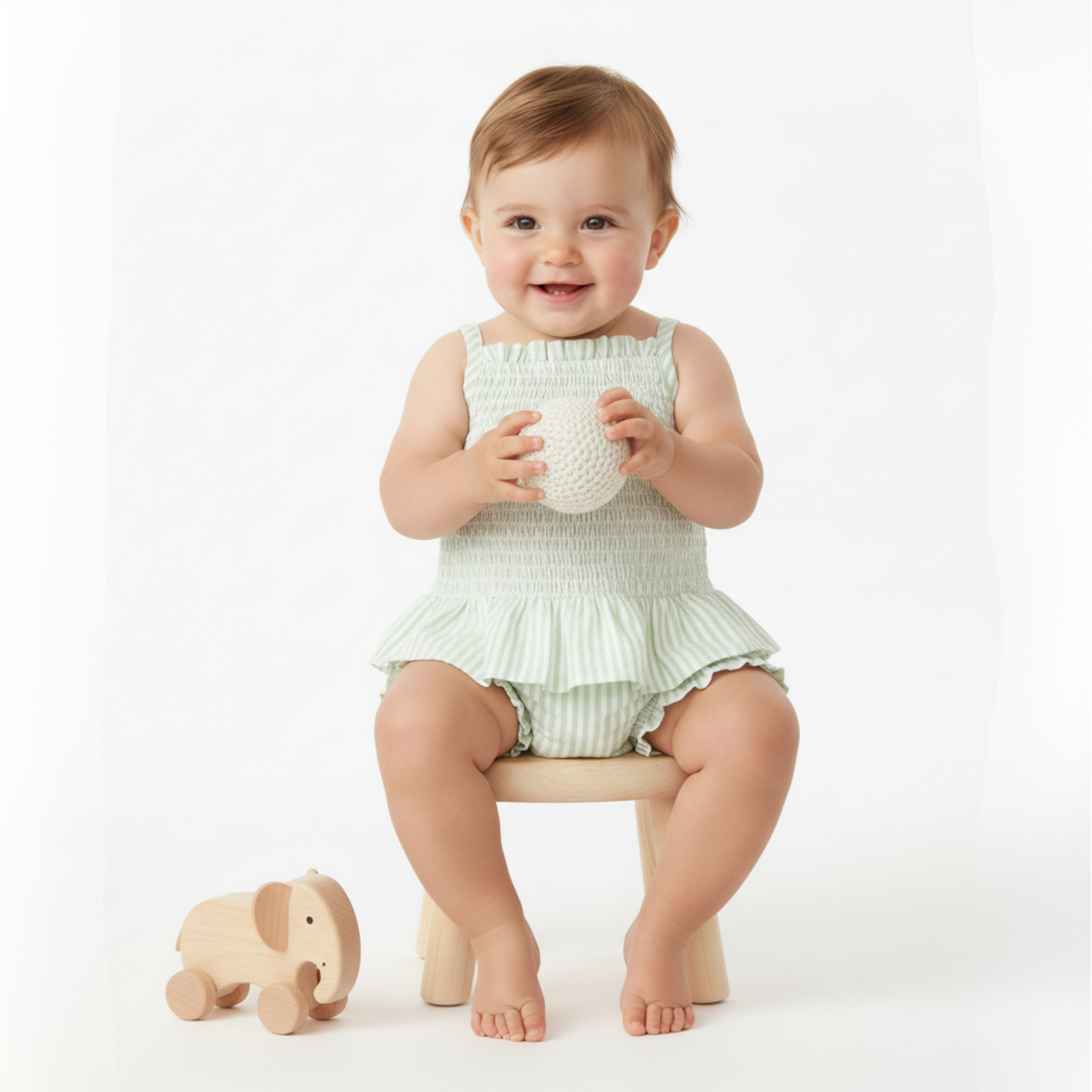 Organic Smocked Top And Bloomer Set - Basil Stripes - Makemake Organics