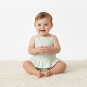 Organic Smocked Top And Bloomer Set - Basil Stripes - Makemake Organics