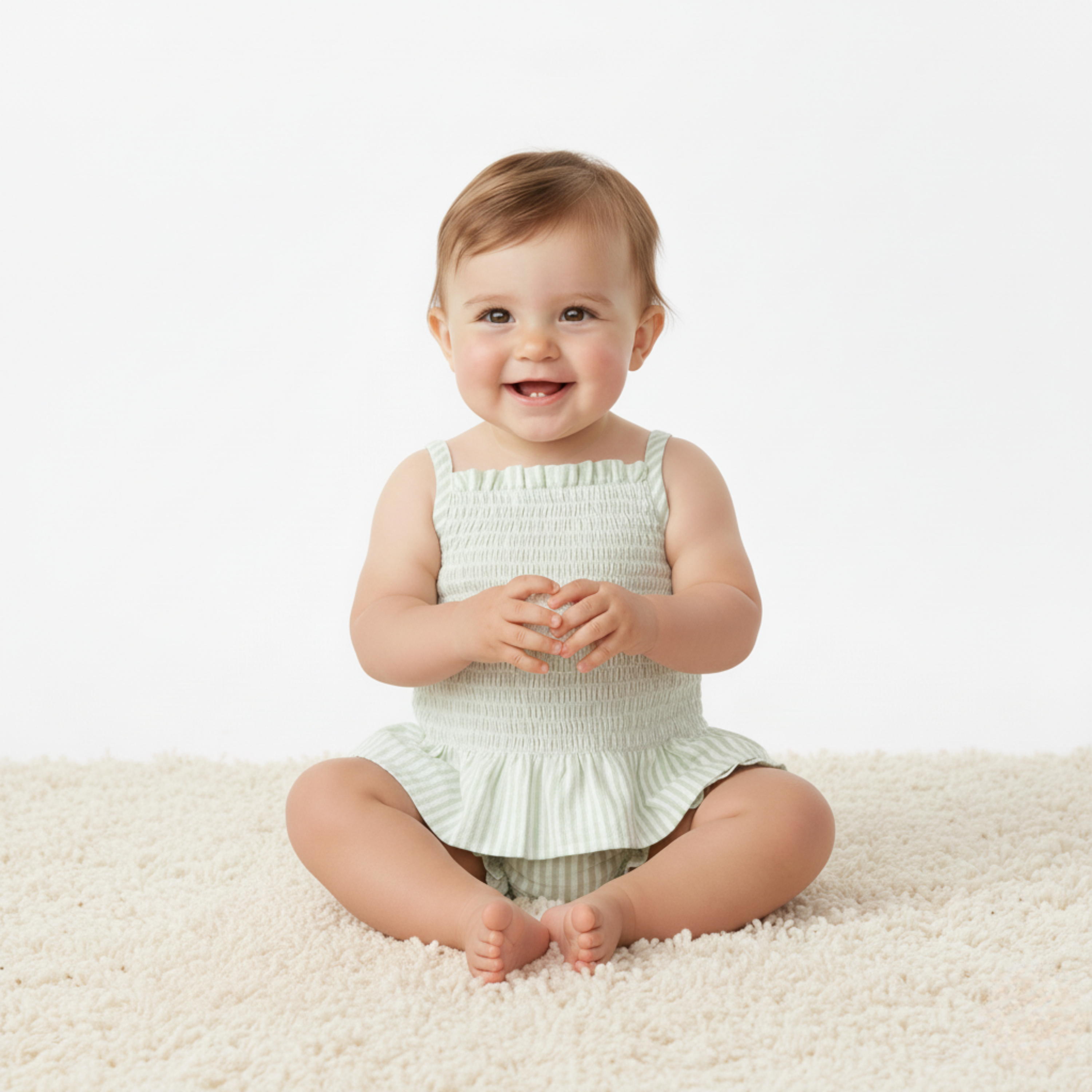 Organic Smocked Top And Bloomer Set - Basil Stripes - Makemake Organics