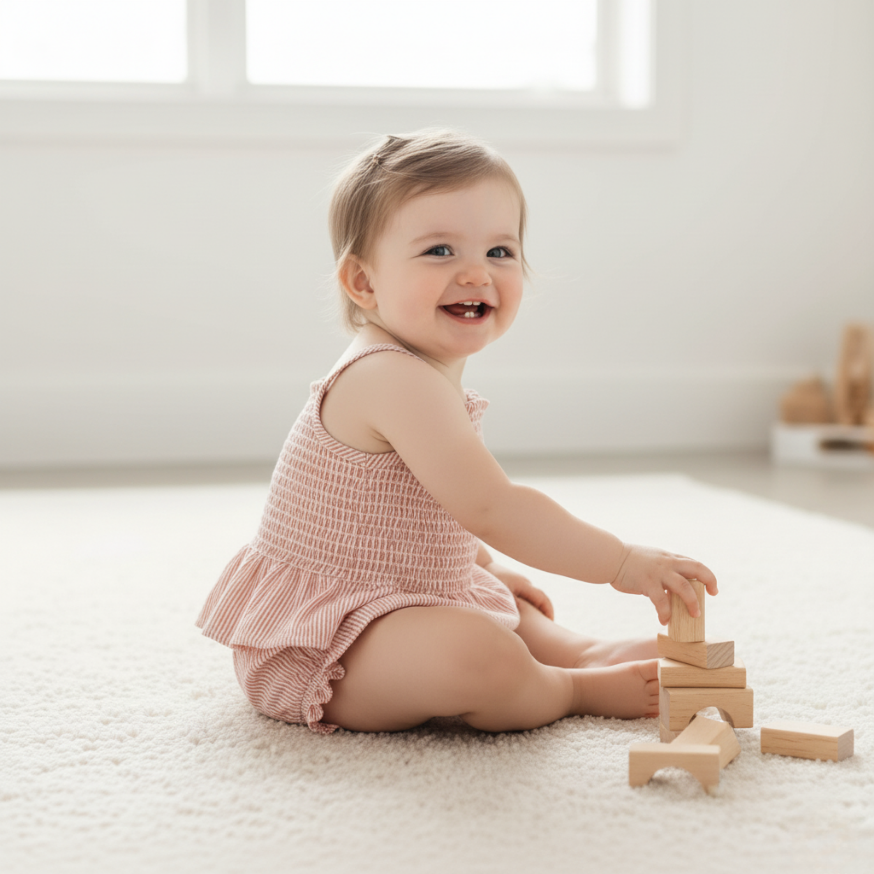 Organic Smocked Top And Bloomer Set - Coral Stripes - Makemake Organics