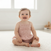 Organic Smocked Top And Bloomer Set - Coral Stripes - Makemake Organics