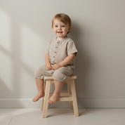Organic Short Bubble Romper - Caramel Check - Makemake Organics
