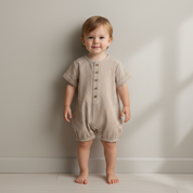 Organic Short Bubble Romper - Caramel Check - Makemake Organics