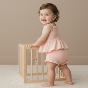 Organic Smocked Top And Bloomer Set - Blush - Makemake Organics