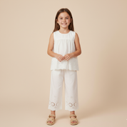 Organic Eyelet Top And Pant Set - Ivory Eyelet - Makemake Organics