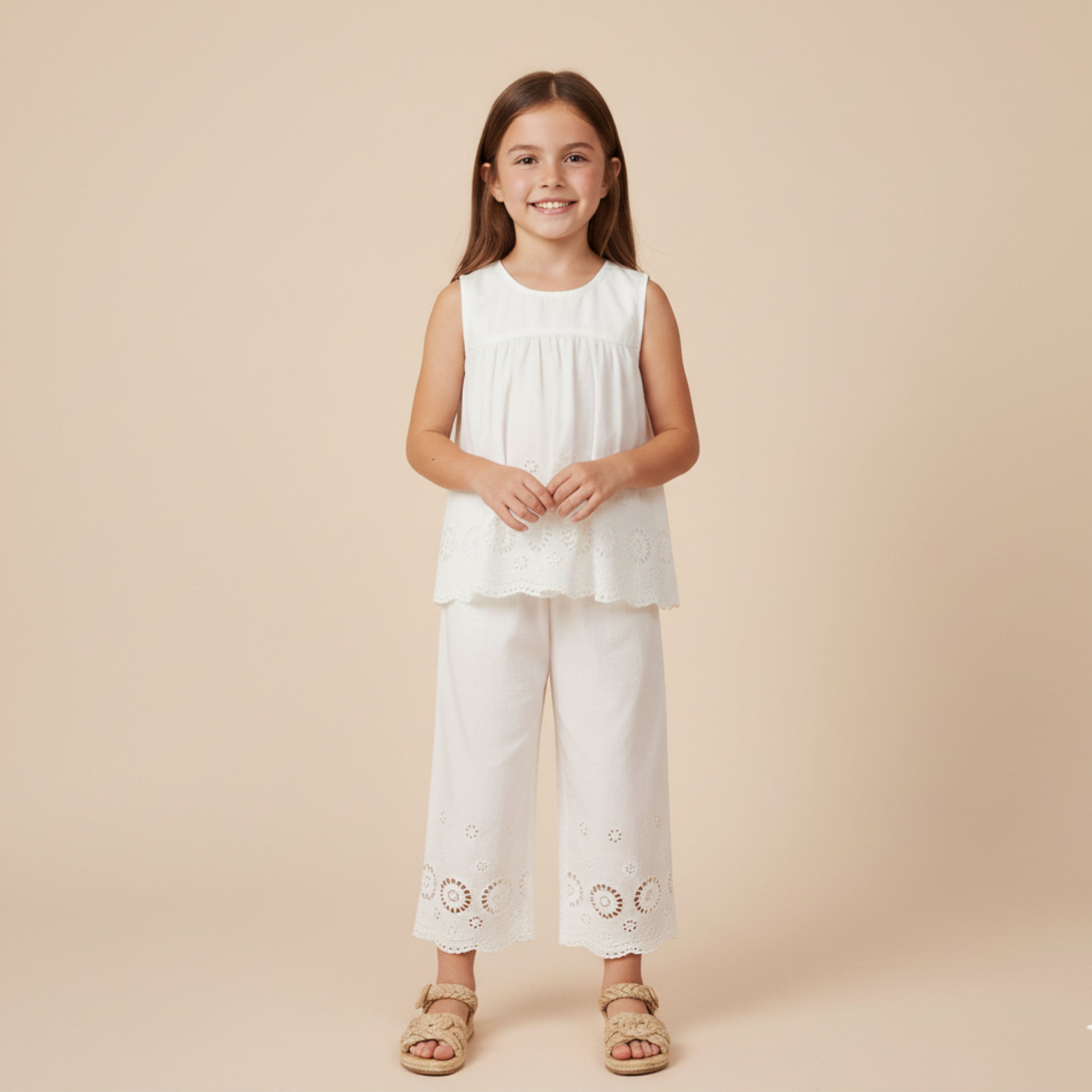 Organic Eyelet Top And Pant Set - Ivory Eyelet - Makemake Organics