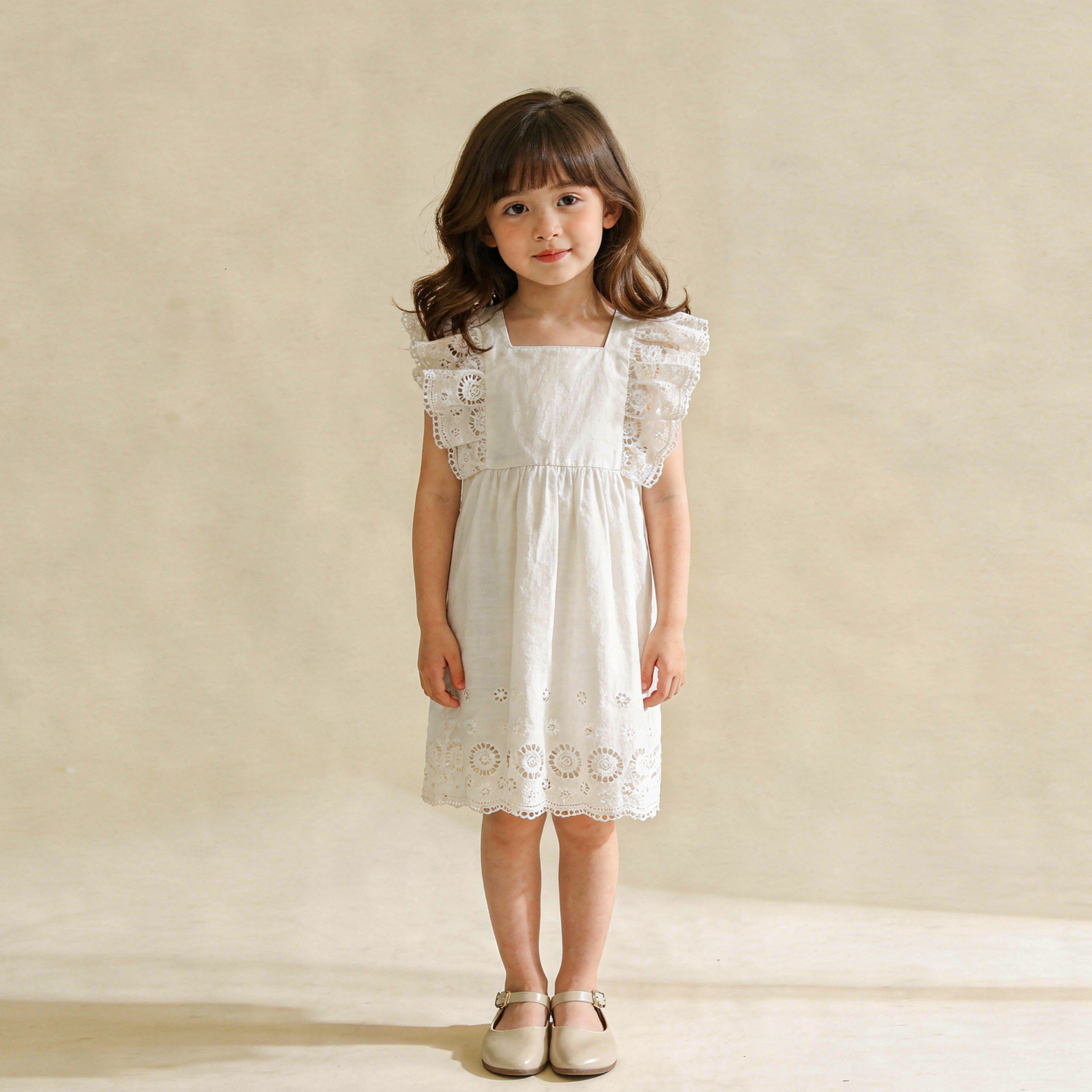 Organic Eyelet Flutter Dress - Ivory Eyelet - Makemake Organics