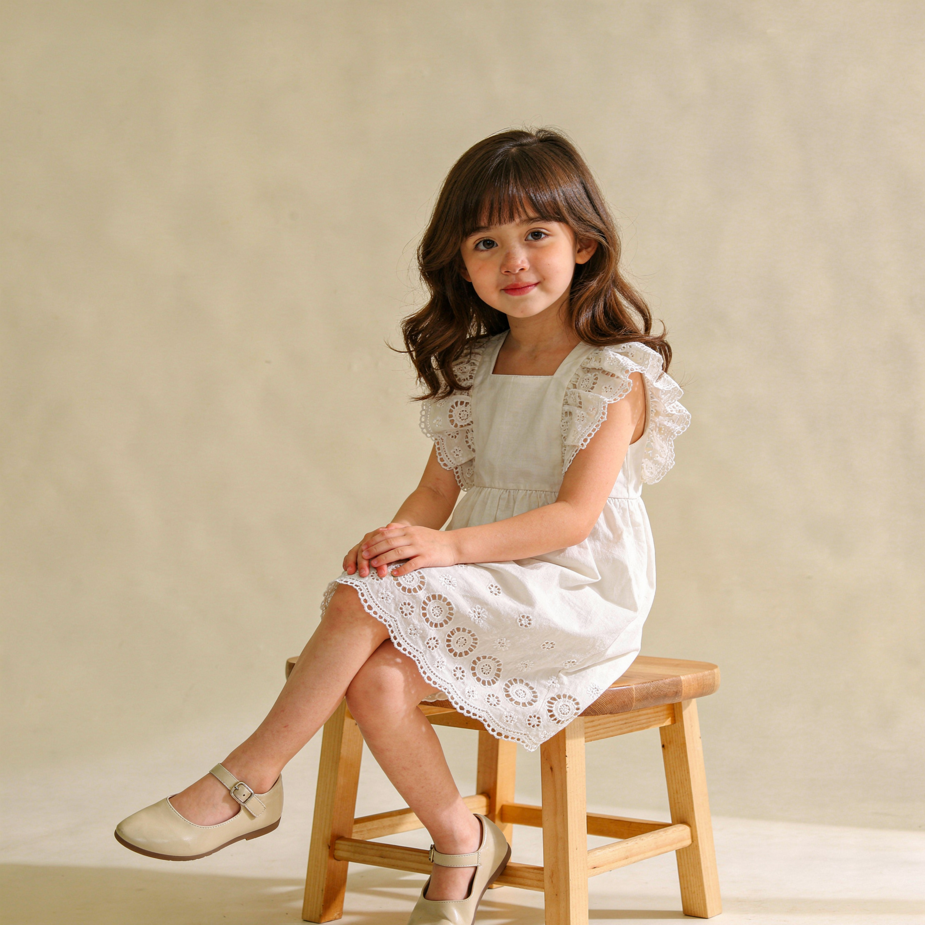Organic Eyelet Flutter Dress - Ivory Eyelet - Makemake Organics
