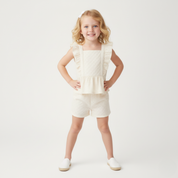 Organic Eyelet Flutter Top And Shorts Set - Ivory Eyelet - Makemake Organics