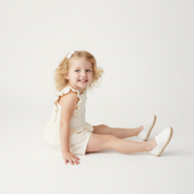 Organic Eyelet Flutter Top And Shorts Set - Ivory Eyelet - Makemake Organics