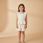 Organic Eyelet Flutter Top And Shorts Set - Ivory Eyelet - Makemake Organics