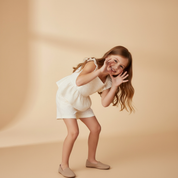 Organic Eyelet Flutter Top And Shorts Set - Ivory Eyelet - Makemake Organics
