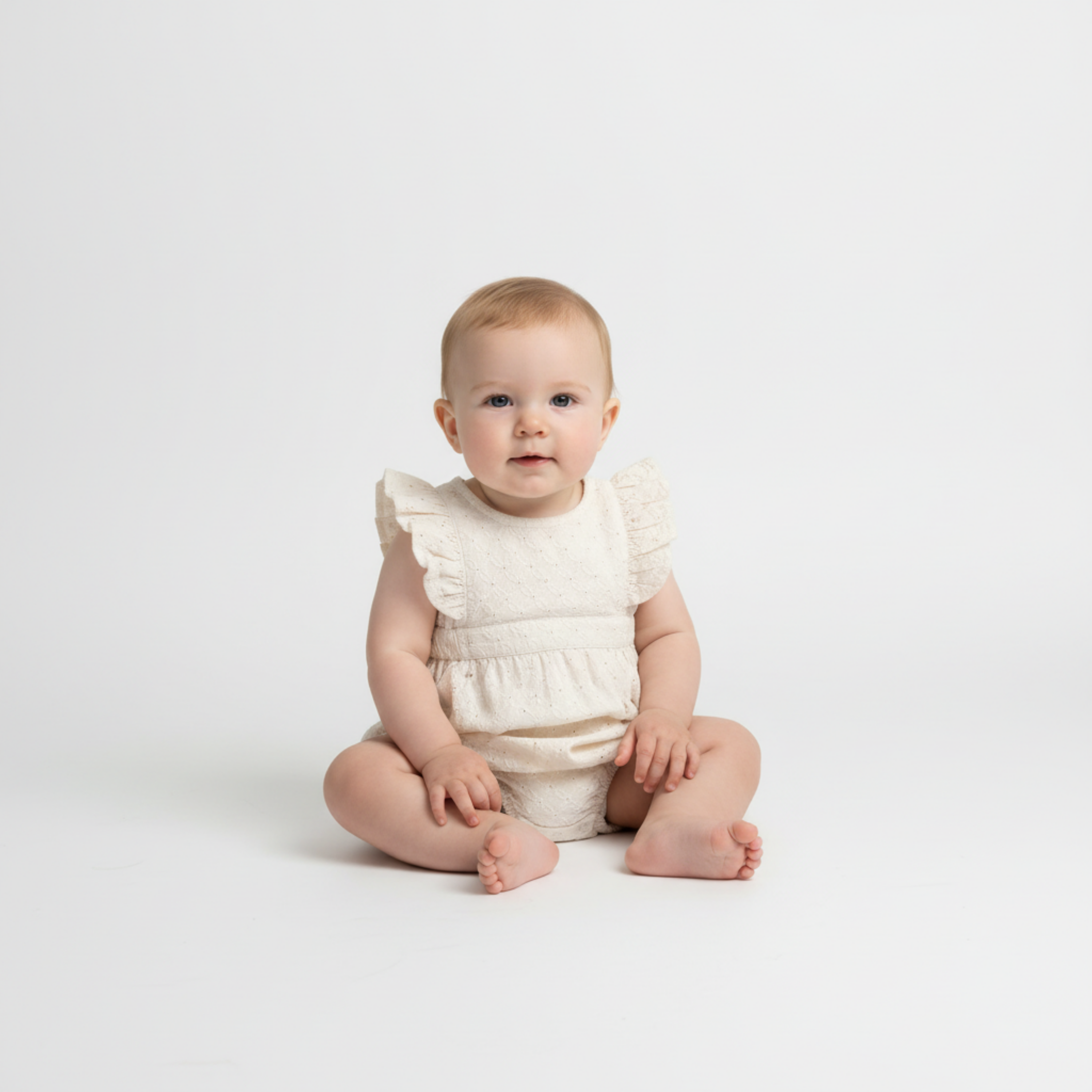 Organic Eyelet Flutter Romper- Ivory Eyelet - Makemake Organics