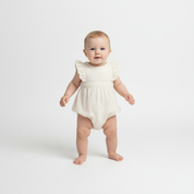 Organic Eyelet Flutter Romper- Ivory Eyelet - Makemake Organics