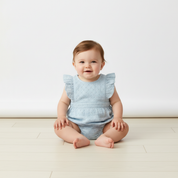 Organic Eyelet Flutter Romper - Light Blue Eyelet - Makemake Organics