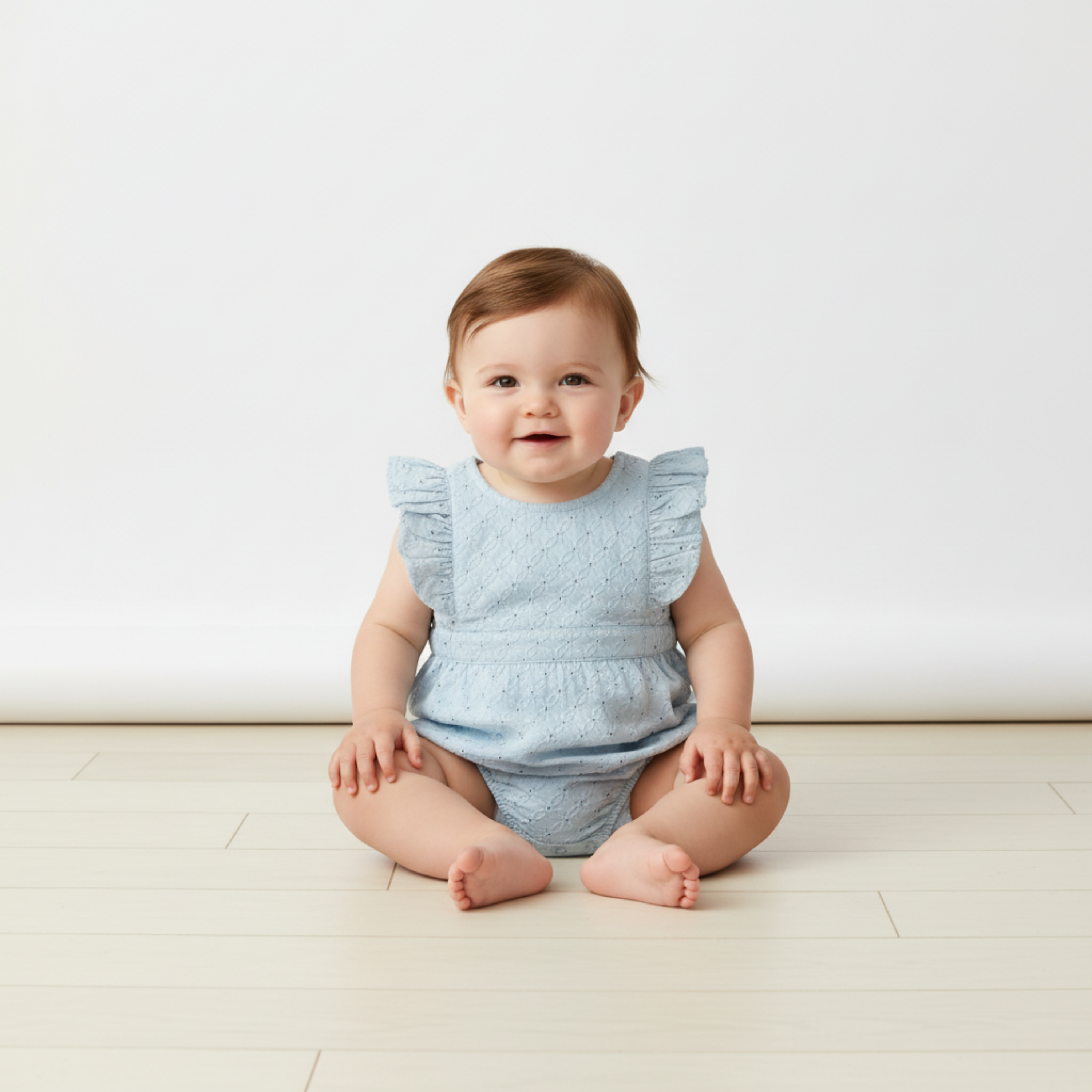 Organic Eyelet Flutter Romper - Light Blue Eyelet - Makemake Organics