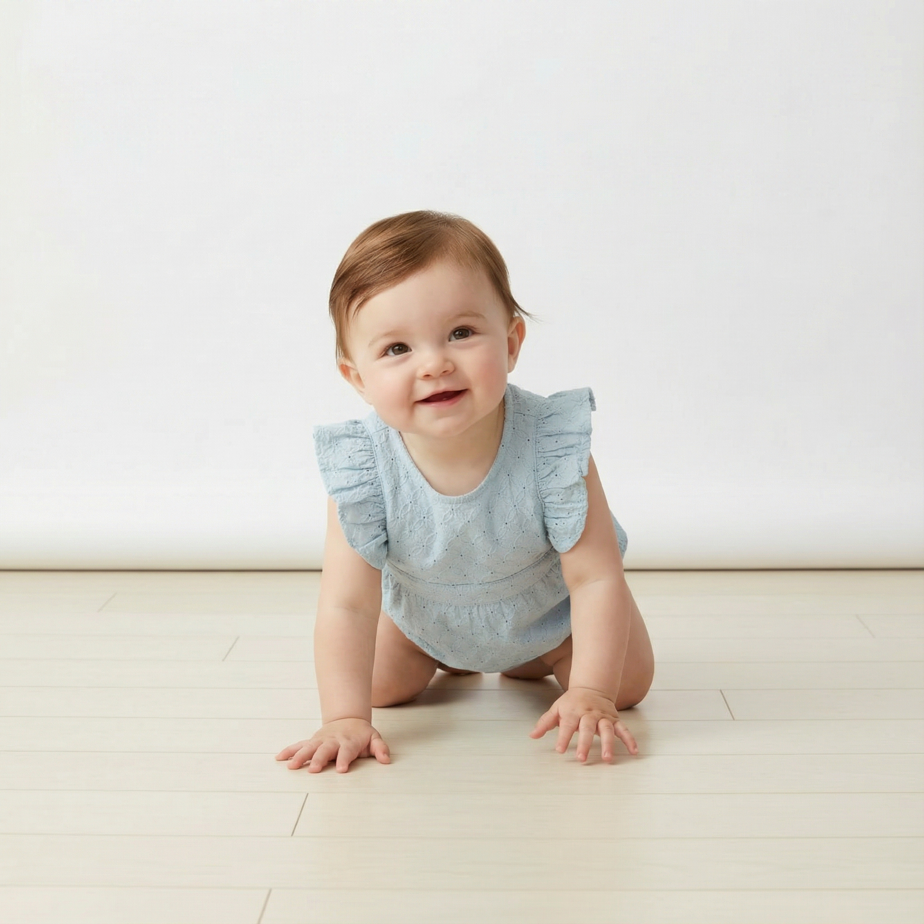 Organic Eyelet Flutter Romper - Light Blue Eyelet - Makemake Organics