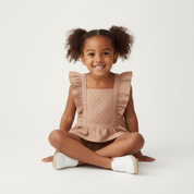 Organic Eyelet Flutter Top And Shorts Set - Clay Eyelet - Makemake Organics