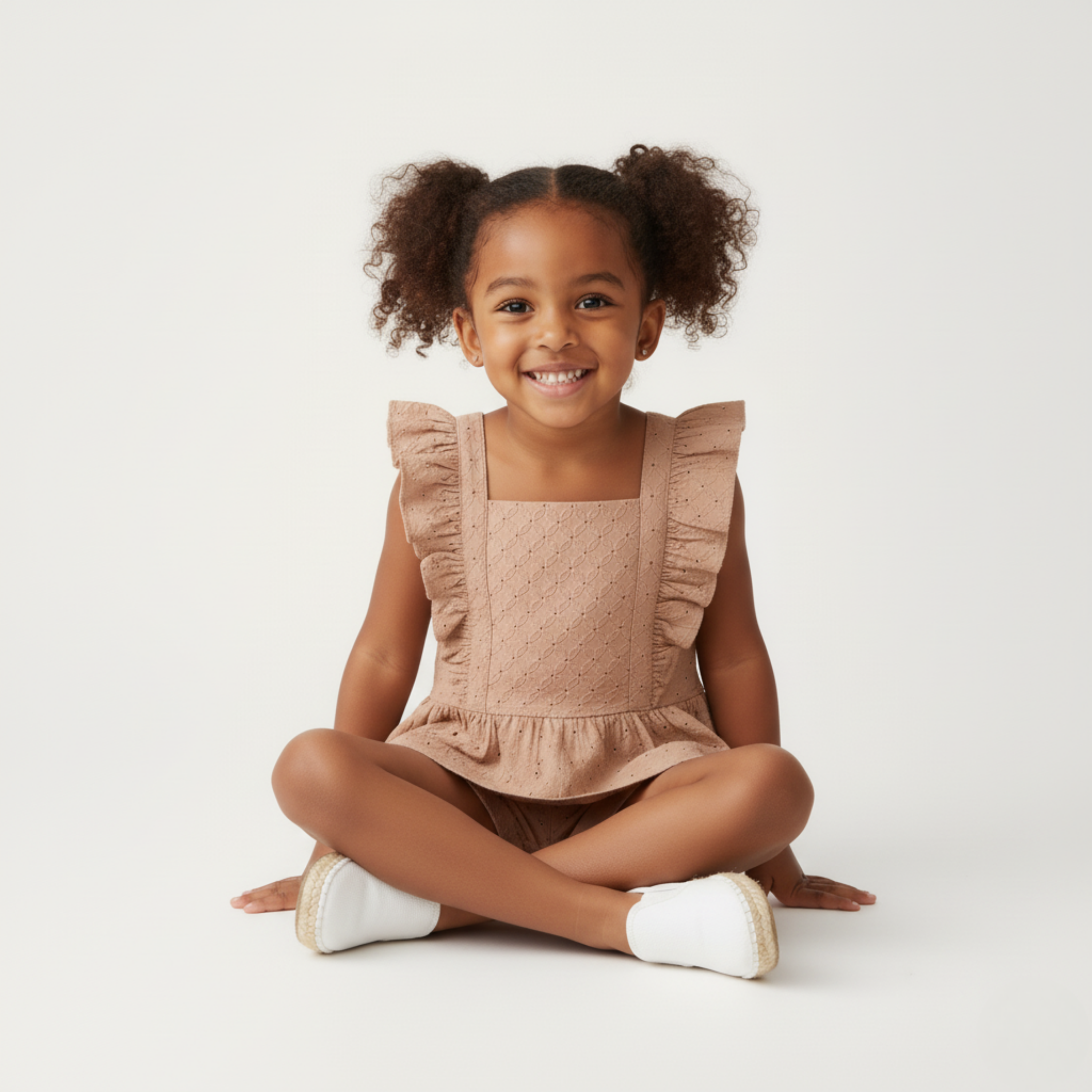 Organic Eyelet Flutter Top And Shorts Set - Clay Eyelet - Makemake Organics