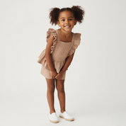Organic Eyelet Flutter Top And Shorts Set - Clay Eyelet - Makemake Organics