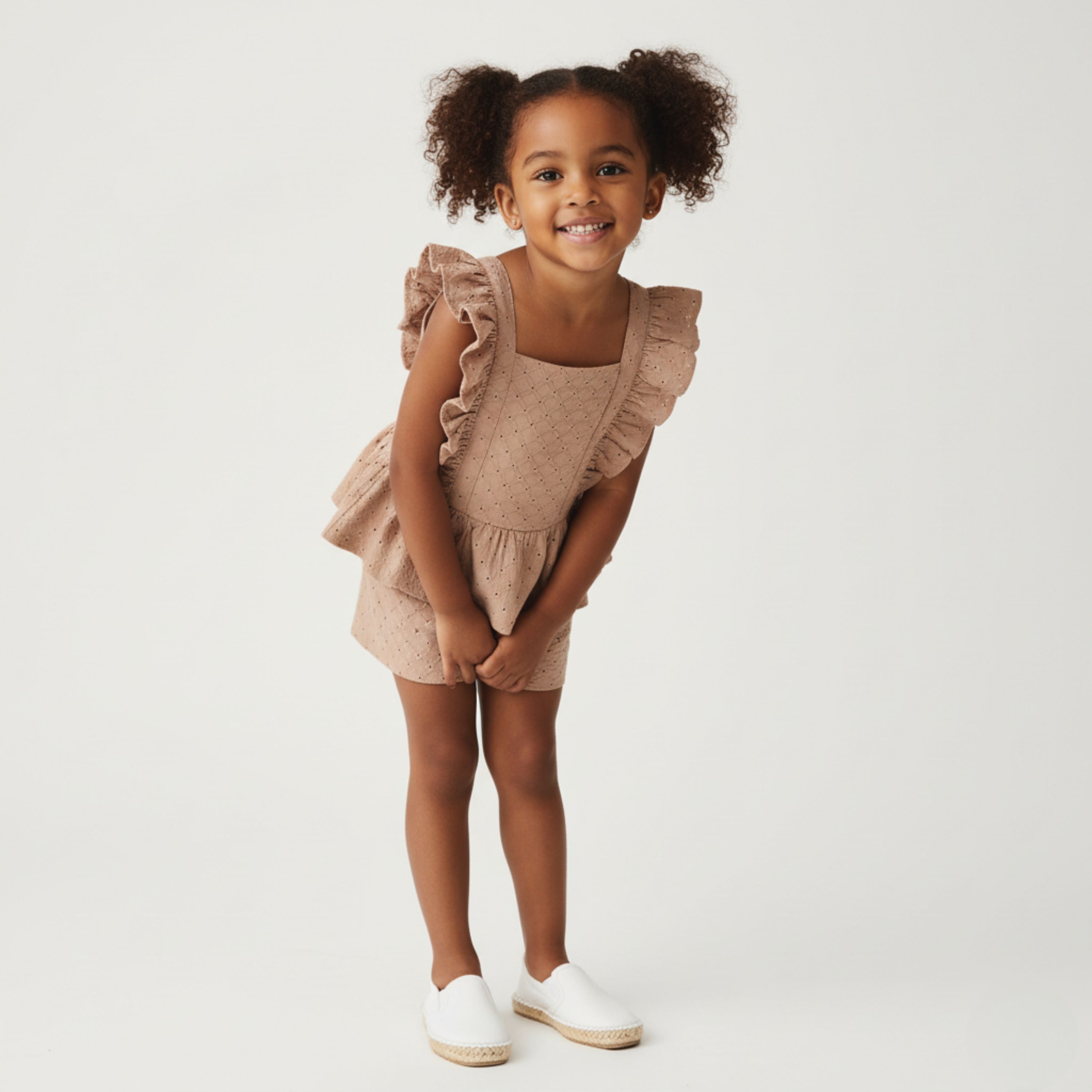 Organic Eyelet Flutter Top And Shorts Set - Clay Eyelet - Makemake Organics