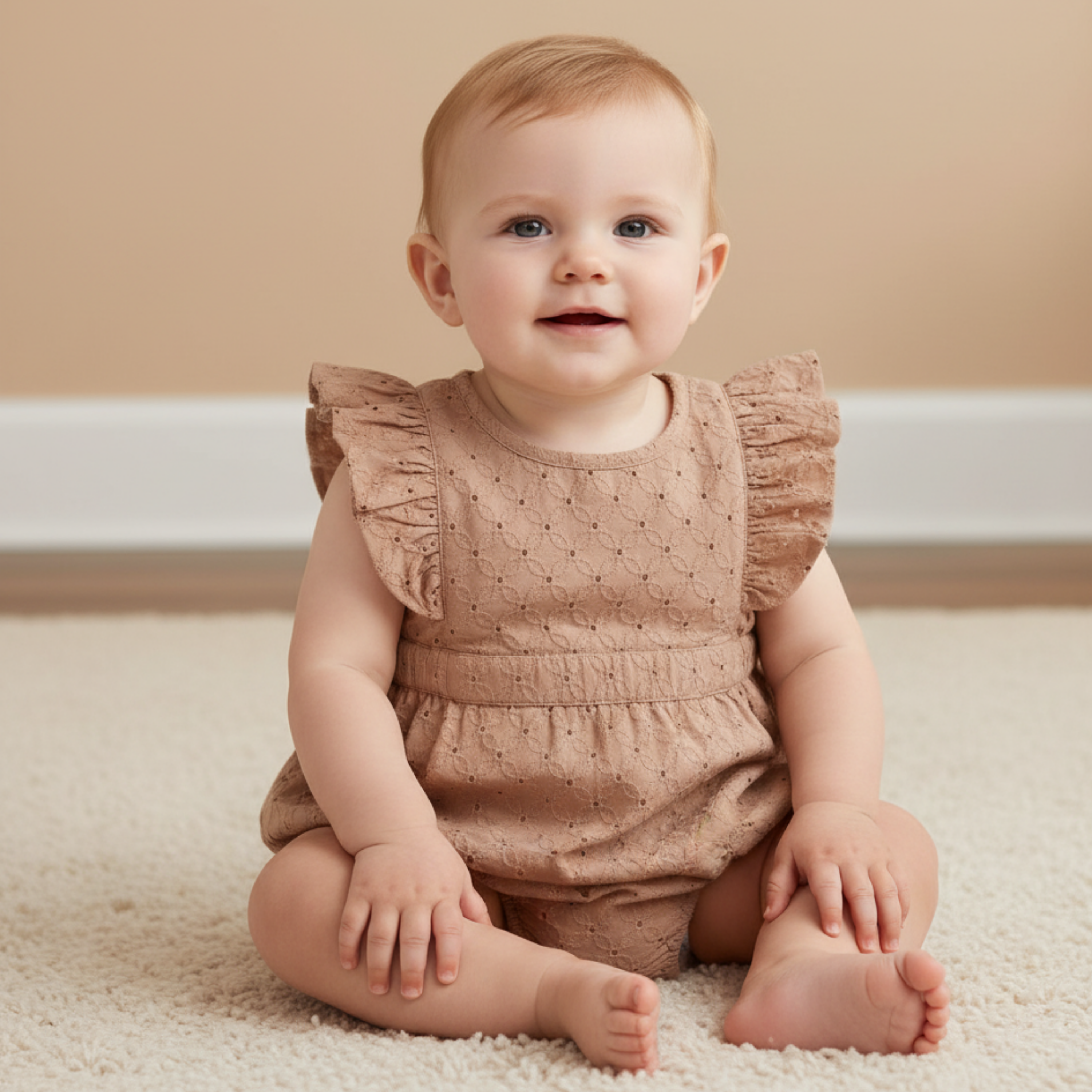Organic Eyelet Flutter Romper - Clay Eyelet - Makemake Organics