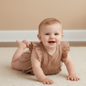 Organic Eyelet Flutter Romper - Clay Eyelet - Makemake Organics