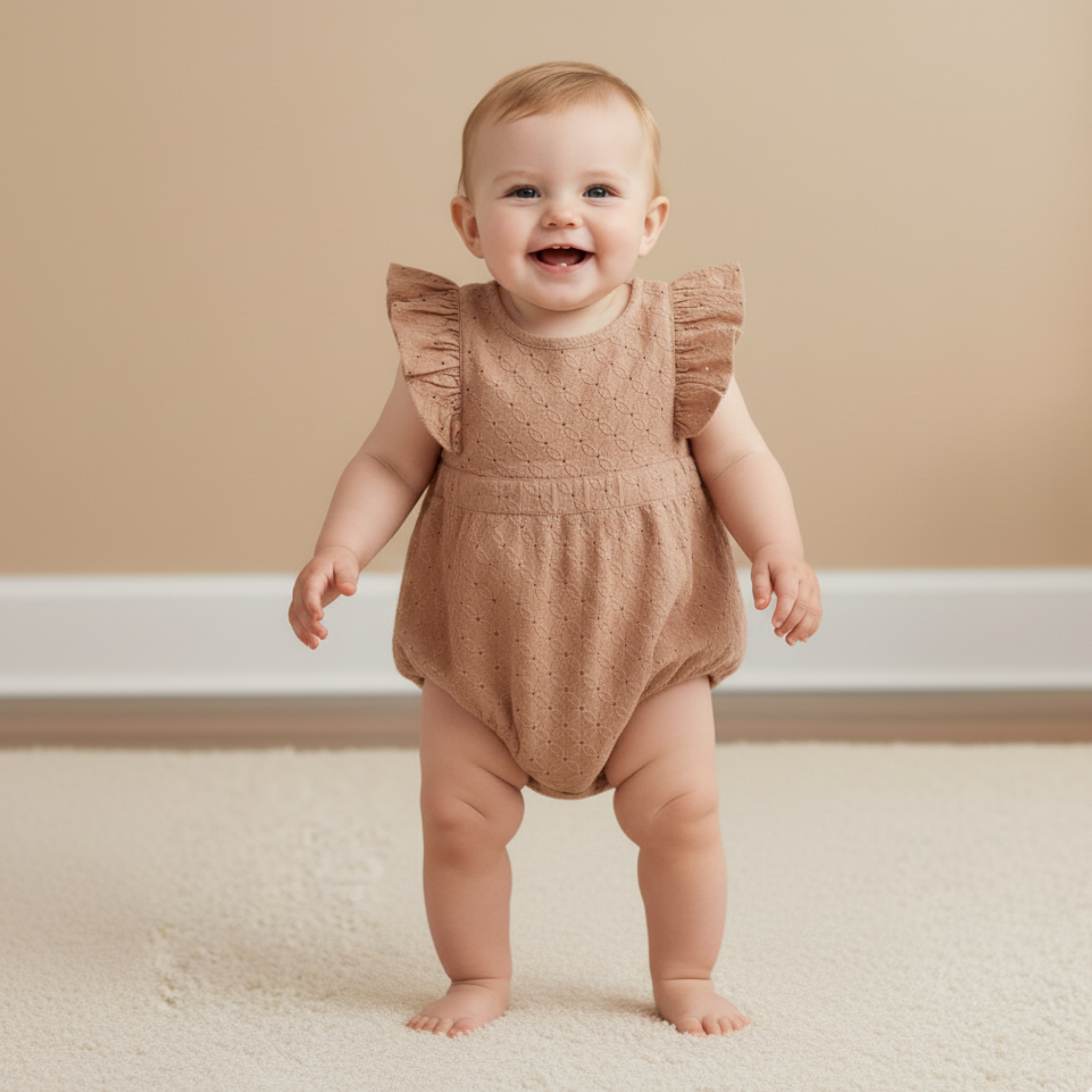 Organic Eyelet Flutter Romper - Clay Eyelet - Makemake Organics