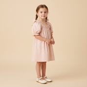 Organic Eyelet Bubble Sleeve Dress - Blush Eyelet - Makemake Organics