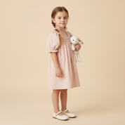 Organic Eyelet Bubble Sleeve Dress - Blush Eyelet - Makemake Organics