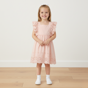 Organic Eyelet Flutter Dress - Blush Eyelet - Makemake Organics