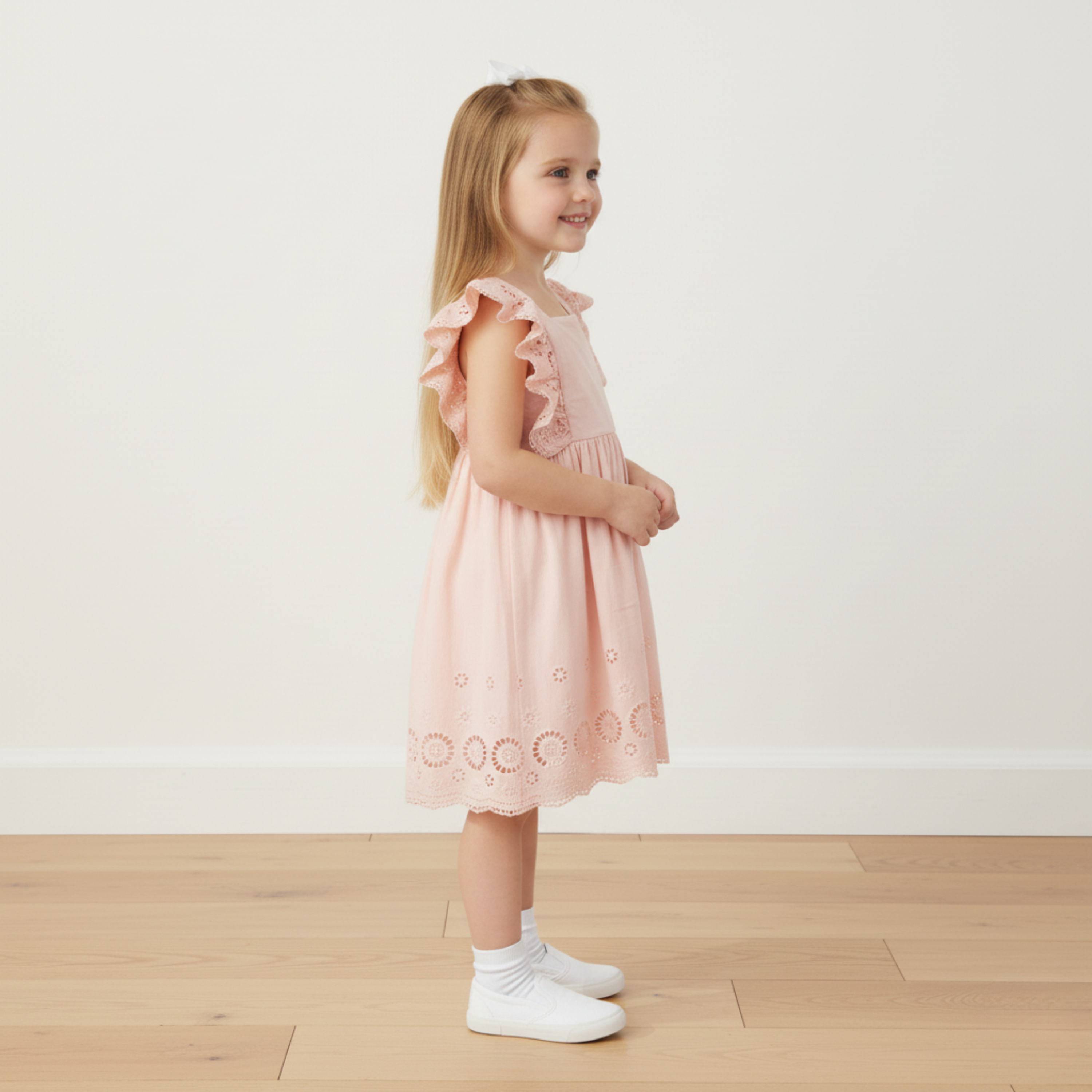 Organic Eyelet Flutter Dress - Blush Eyelet - Makemake Organics