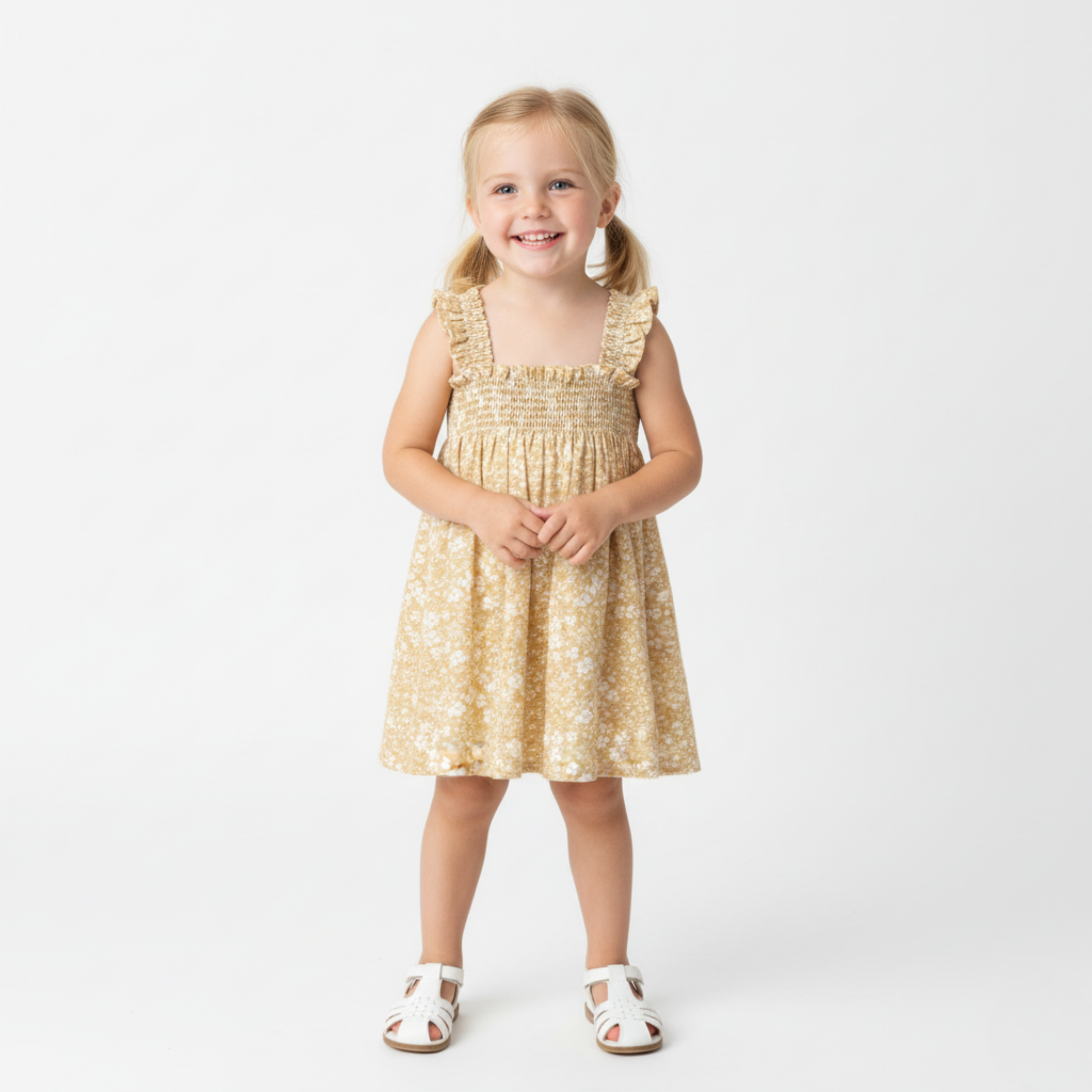 Organic Smocked Sundress - Yellow Blossom - Makemake Organics