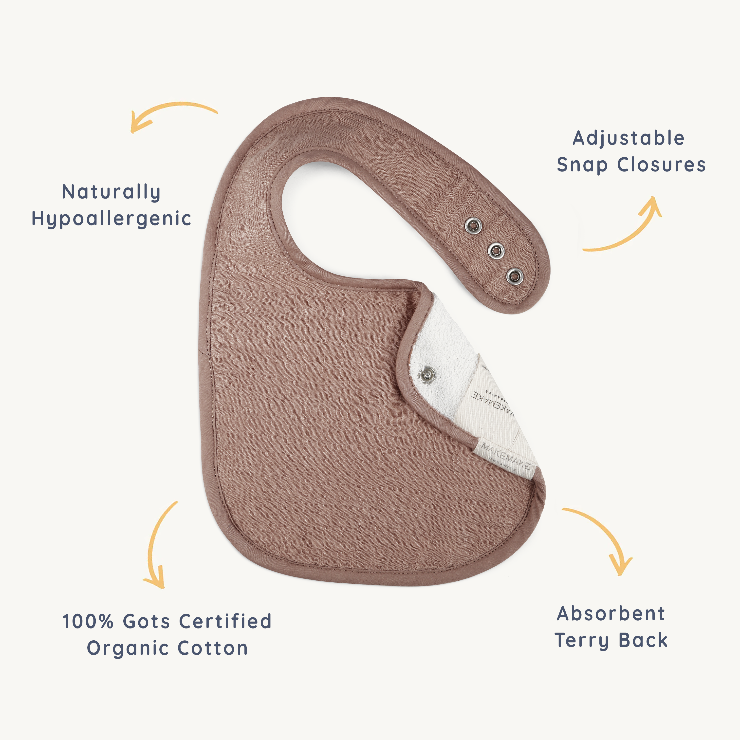 Organic Baby Bibs Muslin - Blush Oat & Pecan - Makemake Organics