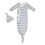 Organic Kimono Knotted Sleep Gown - Navy Stripe
