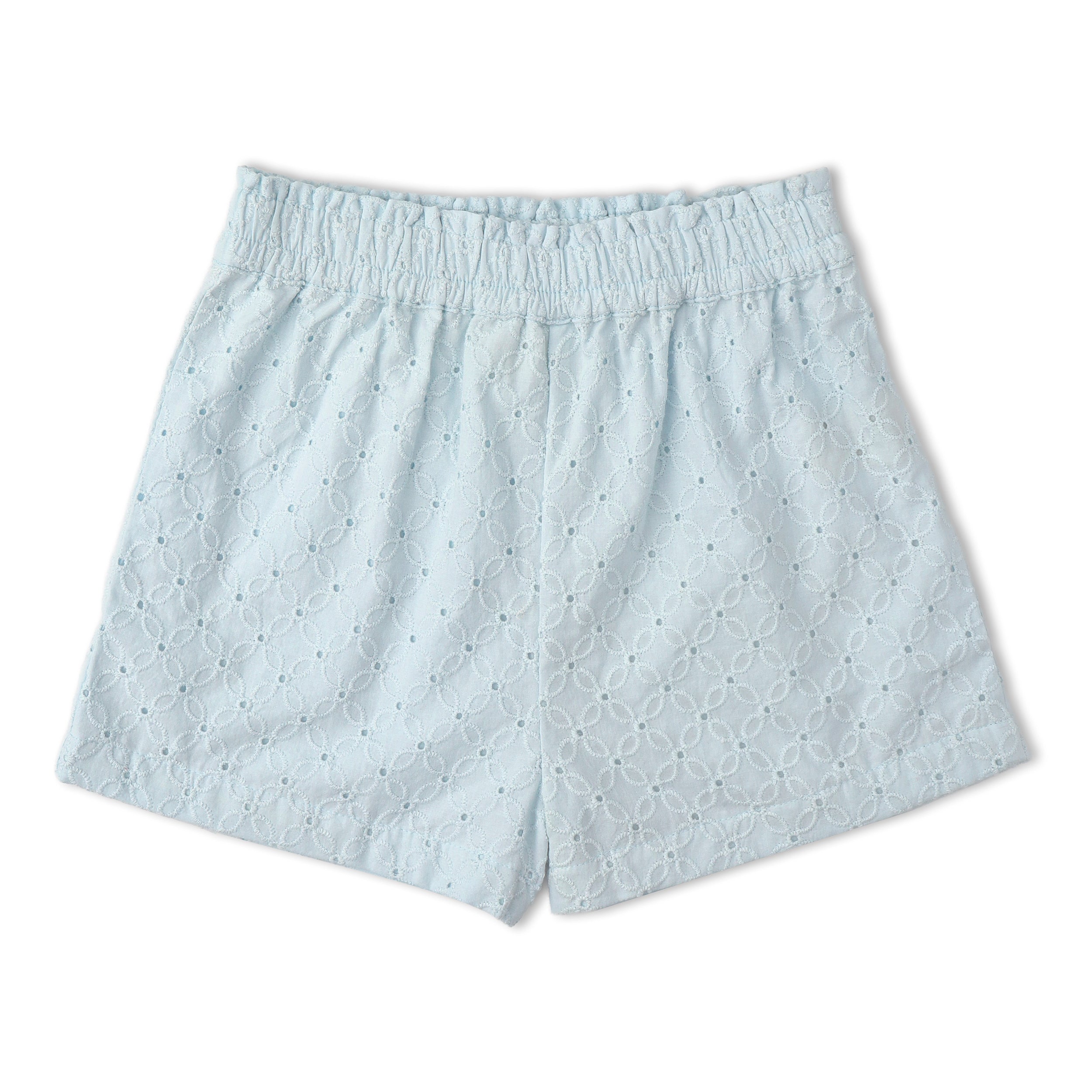Organic Eyelet Flutter Top And Shorts Set - Light Blue Eyelet - Makemake Organics