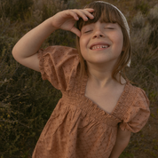 Organic Eyelet Bubble Sleeve Dress - Clay Eyelet - Makemake Organics