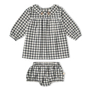 Organic Peter Pan Collar Dress - Charcoal Plaid